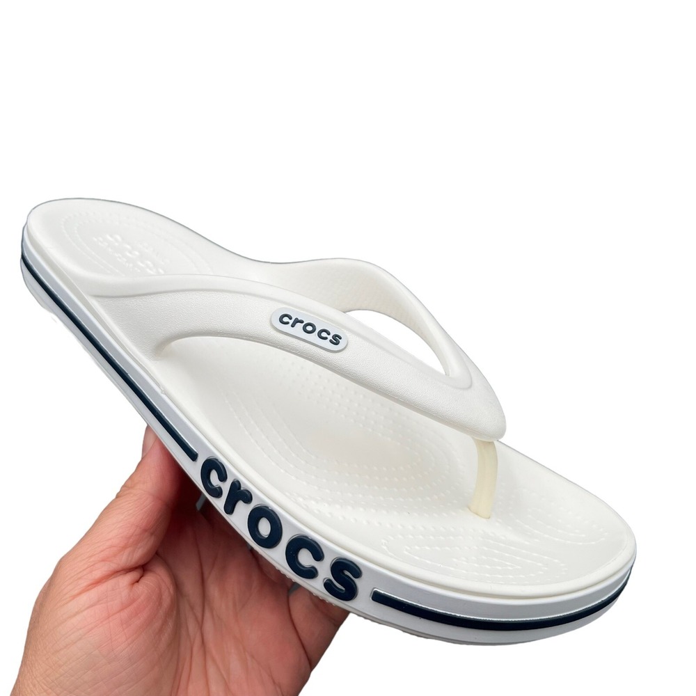 Crocs Bayaband Mens Flip Flop Sandals Size 7 White Navy Blue Water Friendly